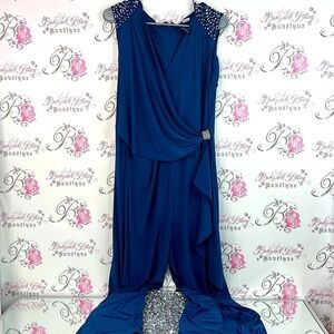 R&M Richards one piece jumpsuit pants formal luxe rhinestone Royal Blue Dress